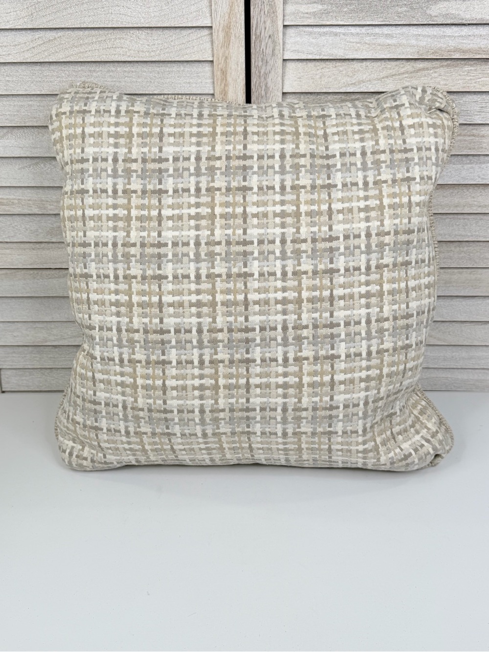 Set of Two-Neutral Zip Close Pillow Covers Woven Pattern-20"